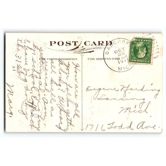 Vintage 1911 Halloween Greetings Postcard Black Cat Planter Florence Bamberger - Picture 2 of 2